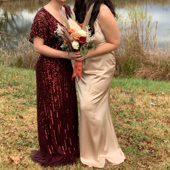 Adrianna Papell Flutter Sleeve Beaded Gown Burgundy - Picture 4 of 9